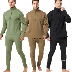 Tactical Thermal Underwear 1/4 Zip Collar Shirts Men Fleece Outdoor Sports Suits Breathable Training Thermo Pants Long Johns New