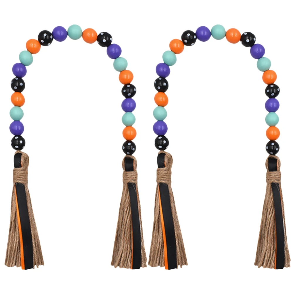 

2 Pcs Wooden Beads Rustic Hanging nament Christmas Decor Tassel Beaded Pendant Wall Hanging Decorations Festival