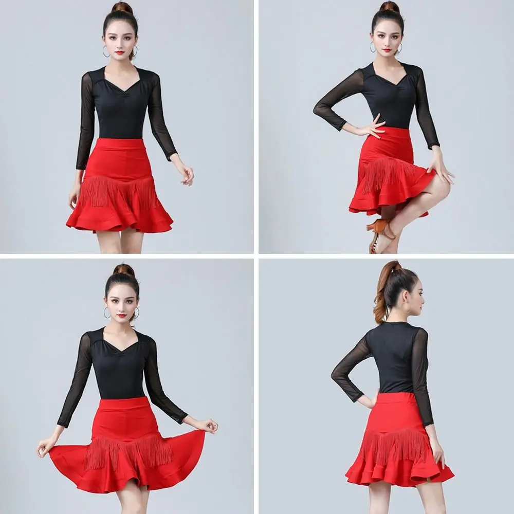 Spódnica do tańca latynoamerykańskiego z frędzlami, krótka spódniczka do chacha, strój do tańca rumba, kostium sceniczny, profesjonalna spódnica do samby dla kobiet