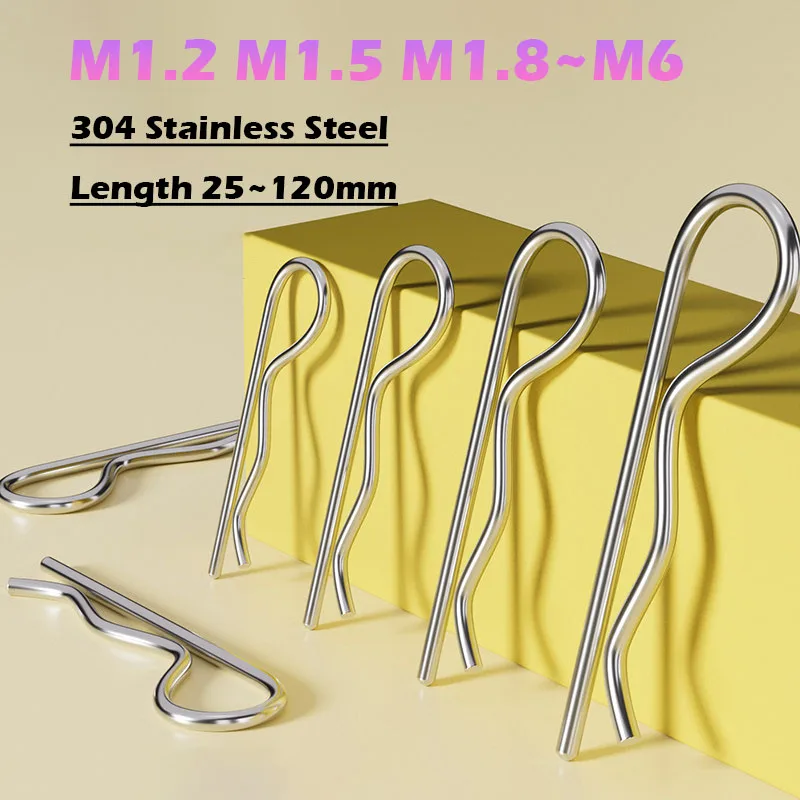 304 Stainless SteelR Type Spring Cotter Pin M1.2 M1.5 M1.8 M2 M2.5 M3 M4 M5 M6 Wave Shape Split Clip Clamp Hair Tractor Pin