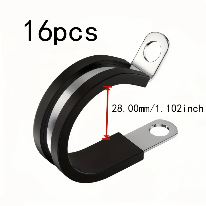 16 pcs M28 R-Type Pipe Clamps, Vibration Dampening, Workshop Maintenance HVAC Pipe Installation, Stainless Steel Body