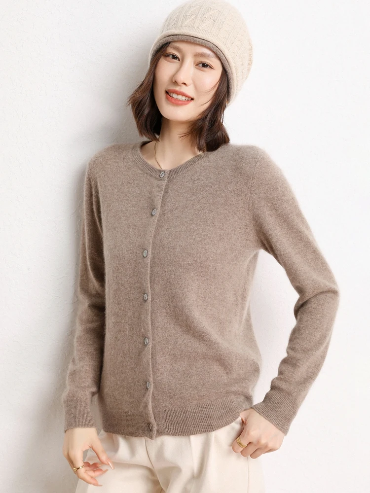 

Choice Women's 100% Cashmere Sweater O-neck Cardigan Office Lady Grace Basic Cashmere Knitwear Spring Autumn Soft Comfy Tops