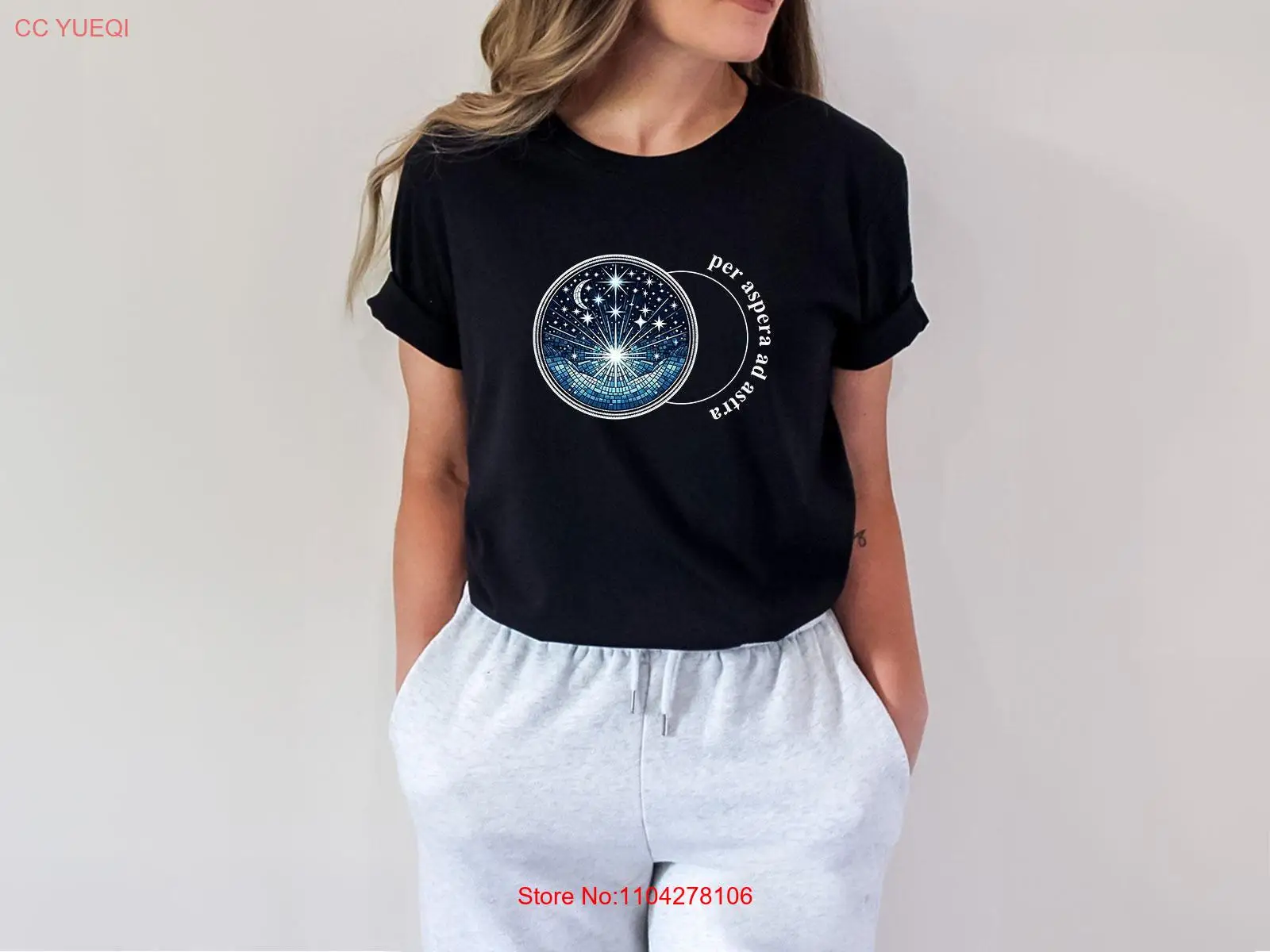 Per Aspera Ad Astra T Shirt Latin Phrase Through Hardships To The Stars Motto Top Moon NighT long or short sleeves