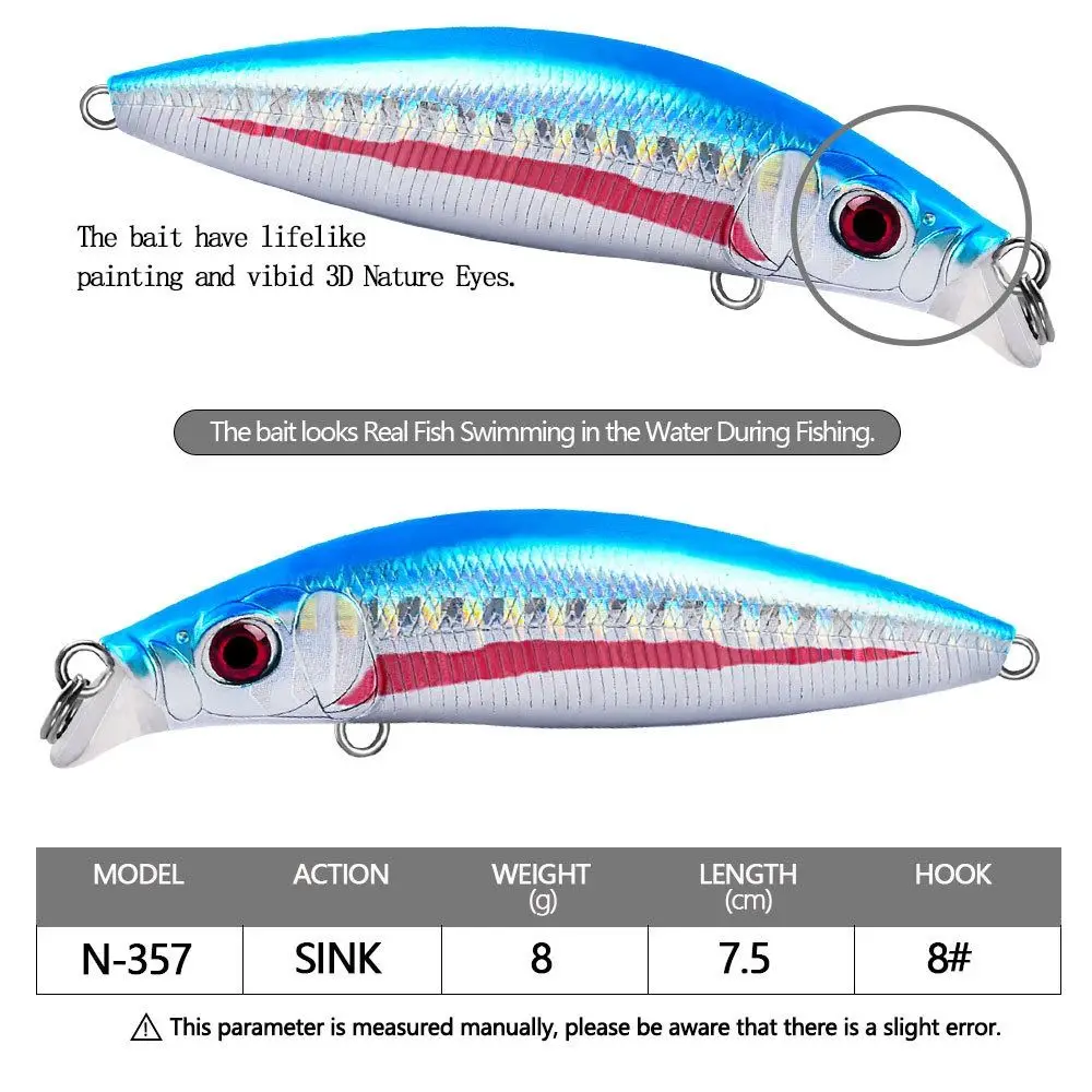 معدات صيد الأسماك المنتج 7.5 سنتيمتر 8 جرام بامينو الطعم بالوعة طويلة رمي إغراء الطعم الدورية الاصطناعي أسماك الصيد إغراء سمك السلور