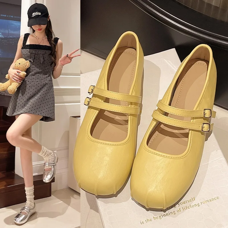 

2025 г. Модная женская обувь на плоской подошве, летняя новая стильная универсальная нежная кожаная обувь без шнуровки, повседневная обувь с круглым носком