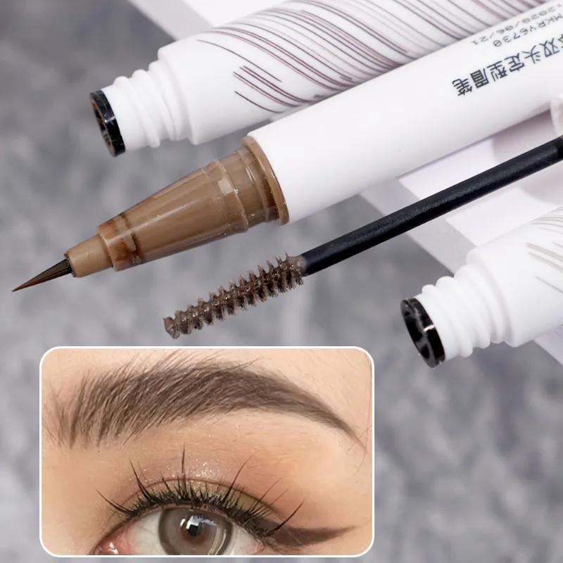 Lápiz de maquillaje líquido multifunción para cejas, doble cabeza, a prueba de sudor, secado rápido, delineador de ojos, máscara de cejas, crema, tinte de ojos, cosmético