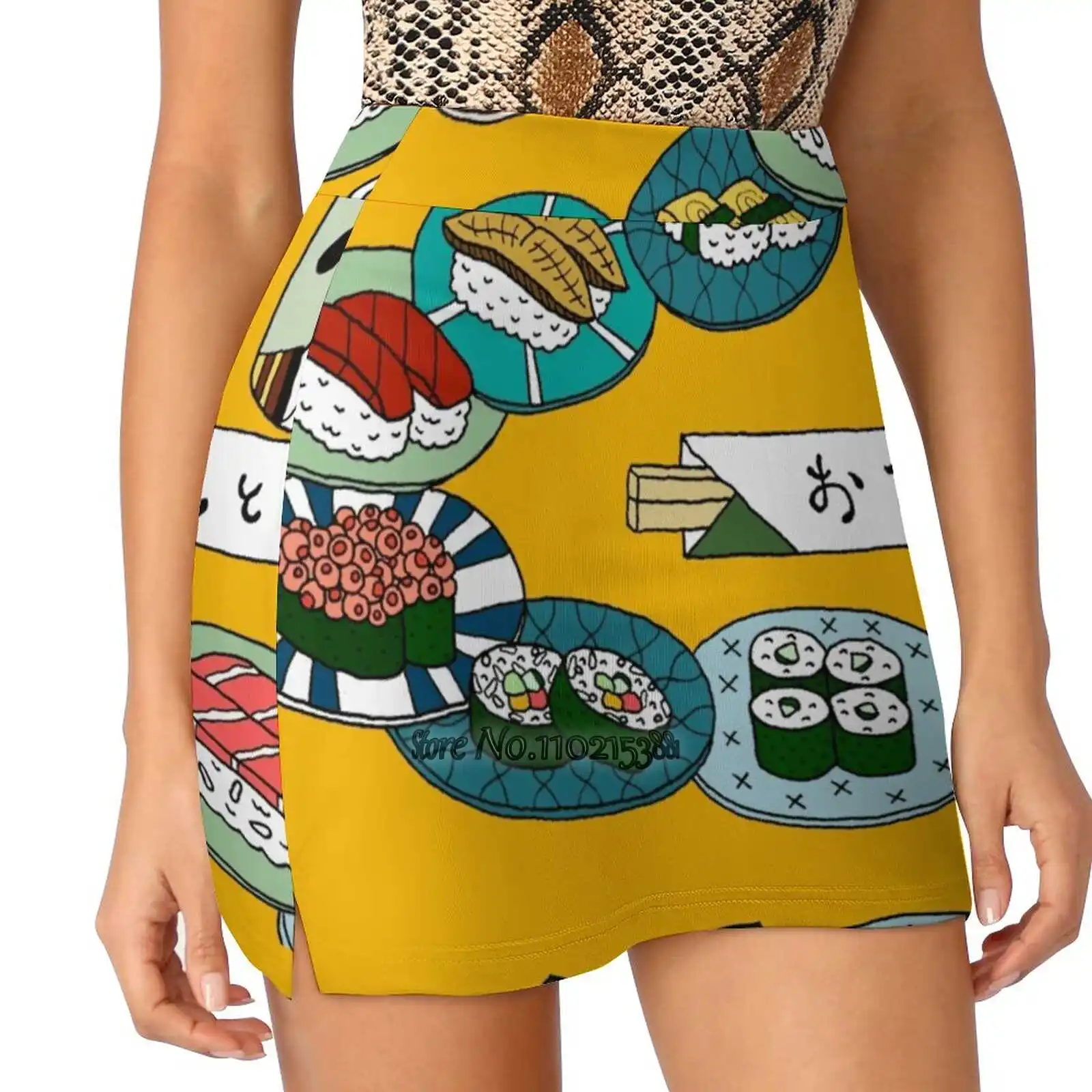 Sushi Train S-4Xl Tennis Skirts Golf Fitness Athletic Shorts Skirt With Phone Pocket Sushi Japanese Japan Sushi Train Cuisine