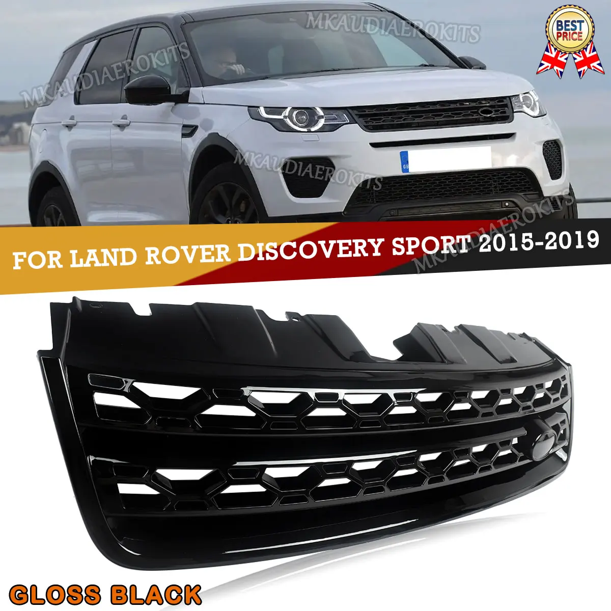 SAIQINGSP Gloss Black Fit Land Rover Discovery Sport 2016-2019  Front Grille Car Accessories Tools ABS Plastic