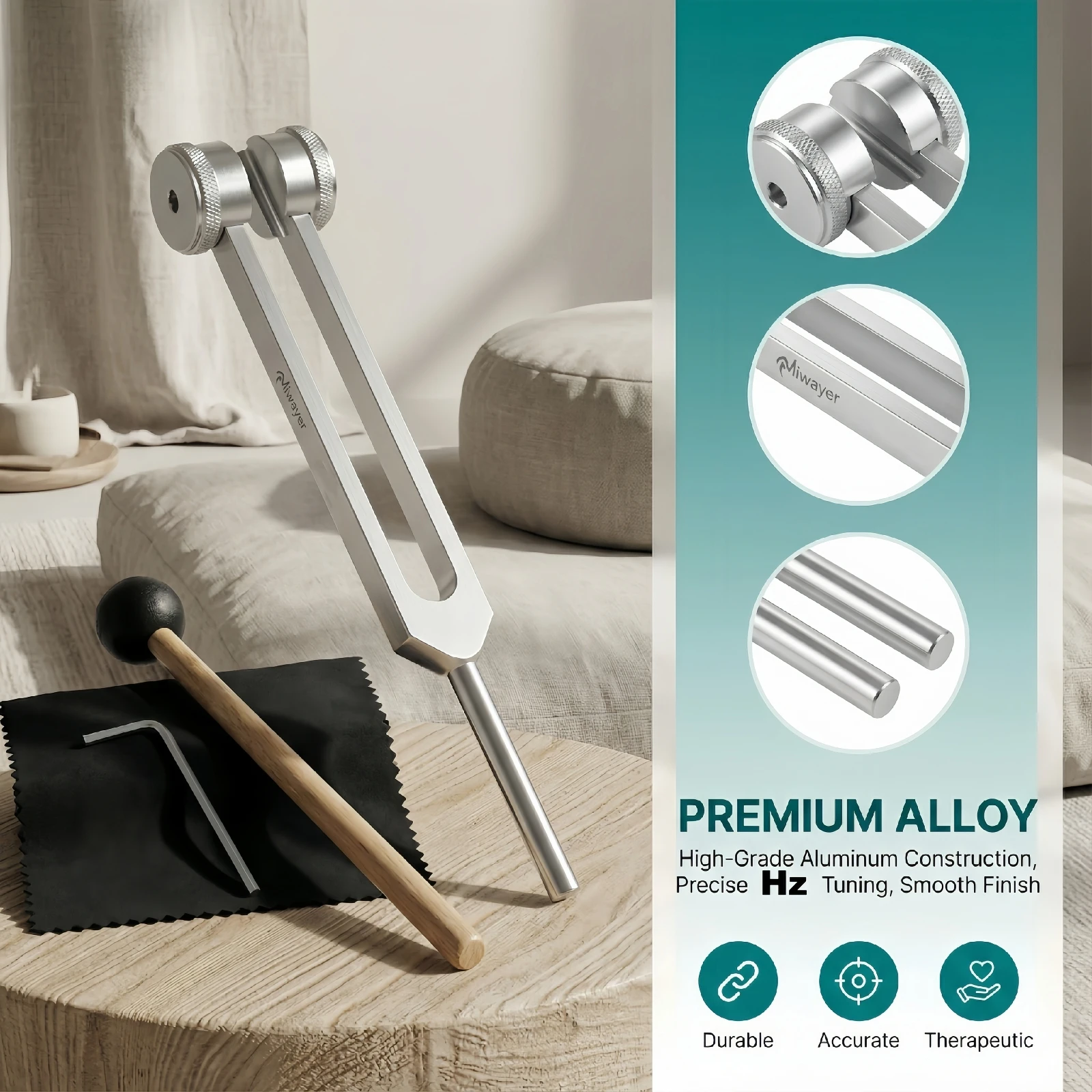 Miwayer Tuning Forks Set 128Hz 256Hz 512Hz with Hammer & Bag, Professional Sound Therapy Instruments for Healing, Chakra, Yoga
