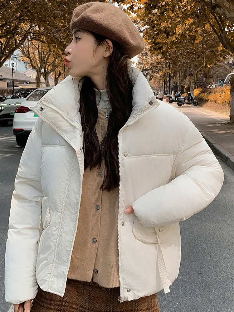 Vielleicht 2024 New Casual Stand Collar Winter Women's Puffer Jacket Clothes Cropped Parkas Coat Down Cotton Padded Outwear