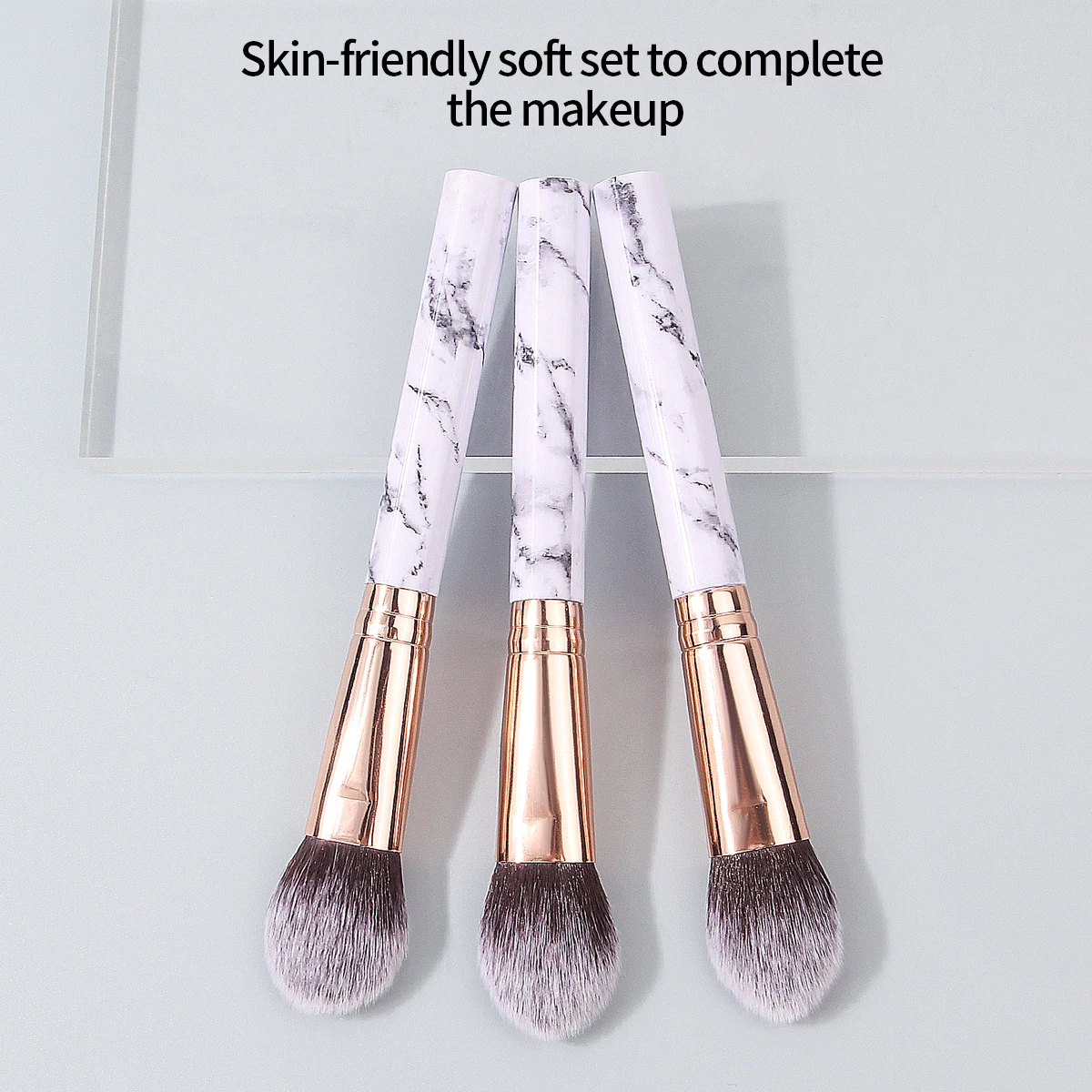 3PCS make-upborstel met marmeren textuur, blushborstel, poederborstel, contourborstel, contourborstel, gezichtsschoonheidstools