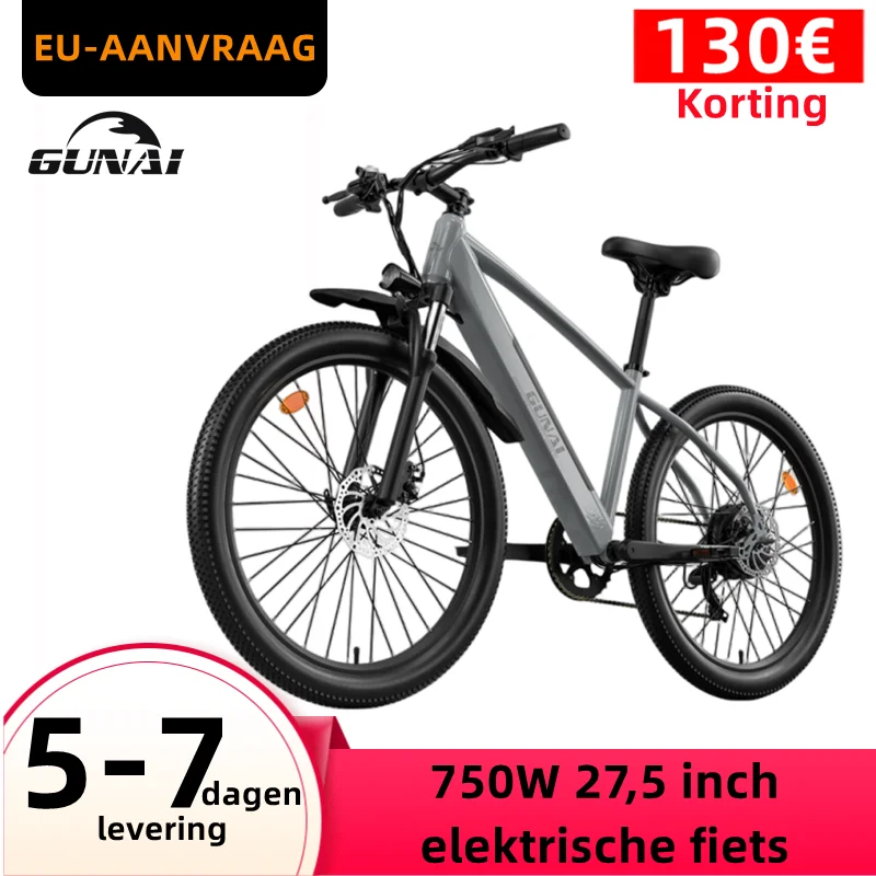 GUNAI 750W Electric Bicycle 27.5Inch Off-road Tyre Dirt Bike 48V 10AH Removable Battery Mountain Adults Motorcycle Snow Bike