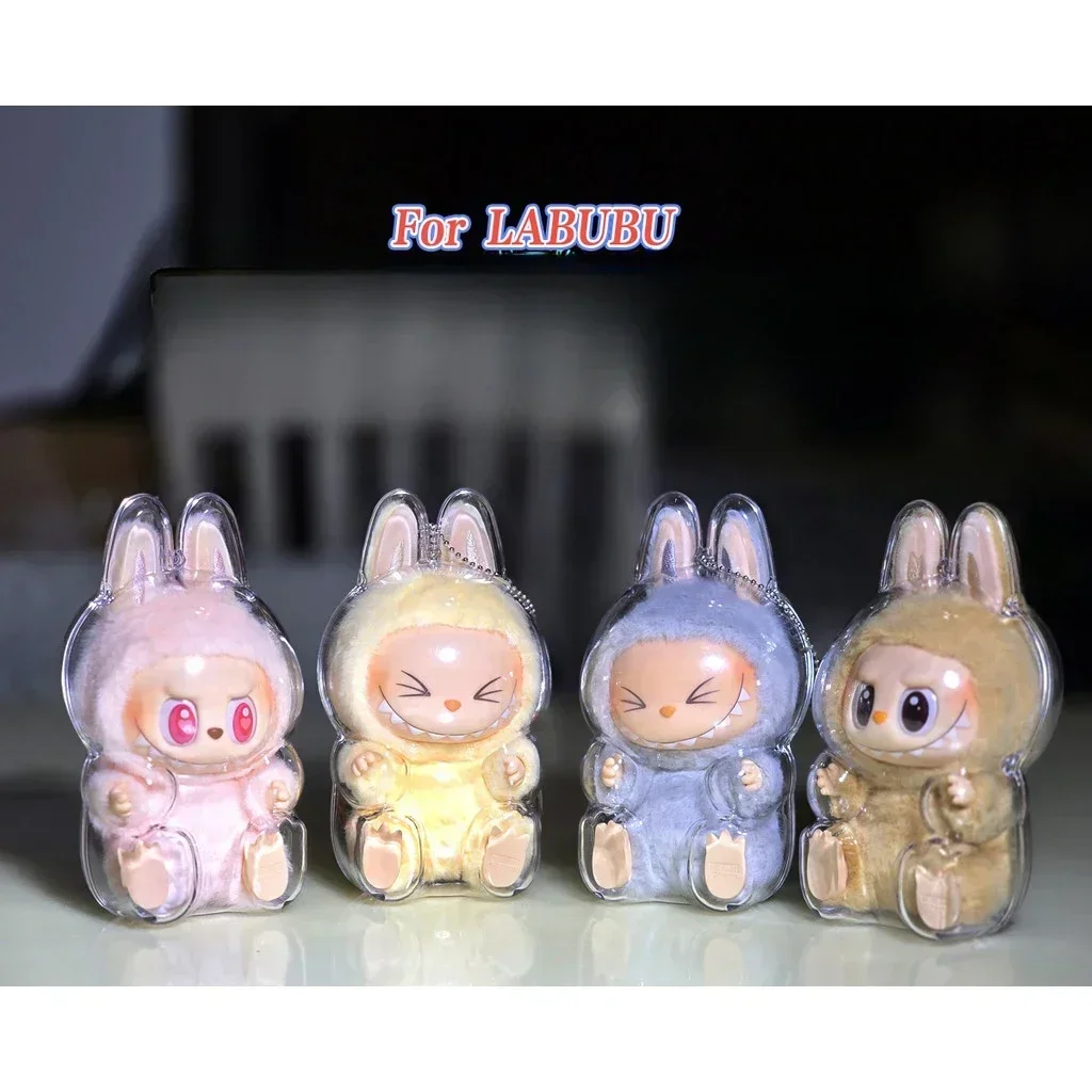 For Labubu V1 V2 Protective Acrylic Case shell Transparent Portable Cable Organizer Box Thickened Doll Bag Keychain Bags