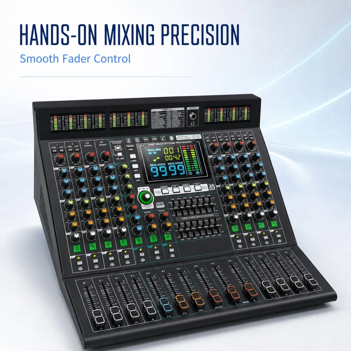 NXG 10 Channel Professional Audio Mixer, 99 DSP Effects 48V Phantom Power Sound Mixing Console for Stage Recording