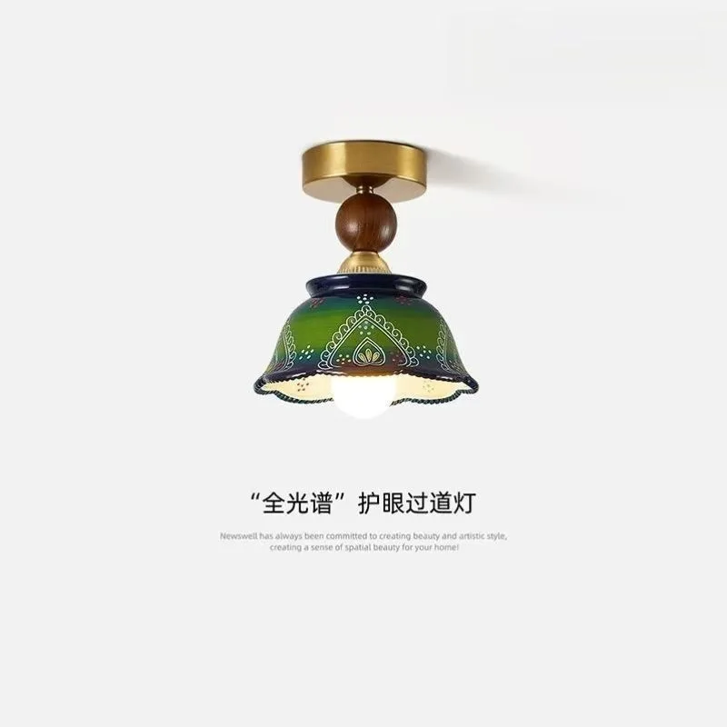 复古陶瓷实木吊灯，农舍床头玄关走廊灯 - alternate angle