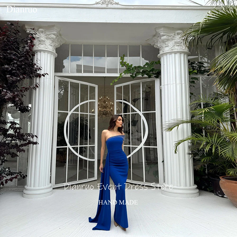 

Dianruo Royal Blue One Shoulder Evening Dresses Satin Ruched Robe De Soirée Femme Sparkly Mermaid Robes Habillées Customized