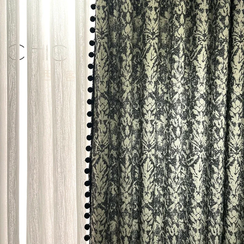 Vintage Fragrant Style Black and White Jacquard Thickened Chenille Blackout Curtains for Living Room Bedroom Balcony Customised