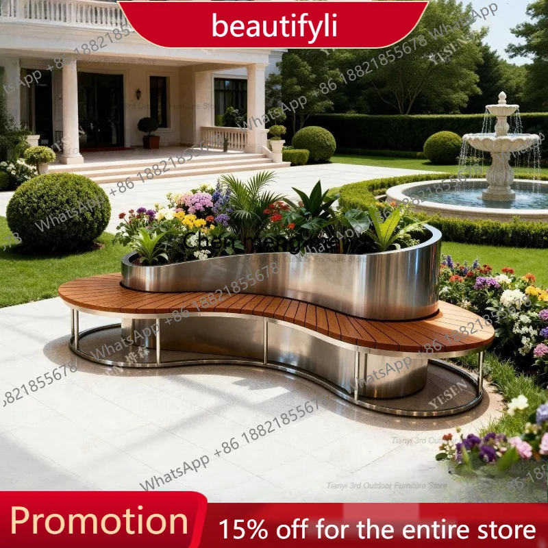 

01A Stainless Steel Flower Box Seat Outdoor Courtyard Balcony Planter Box Long Bench Landscape Flower Pot Outdoor Furniture