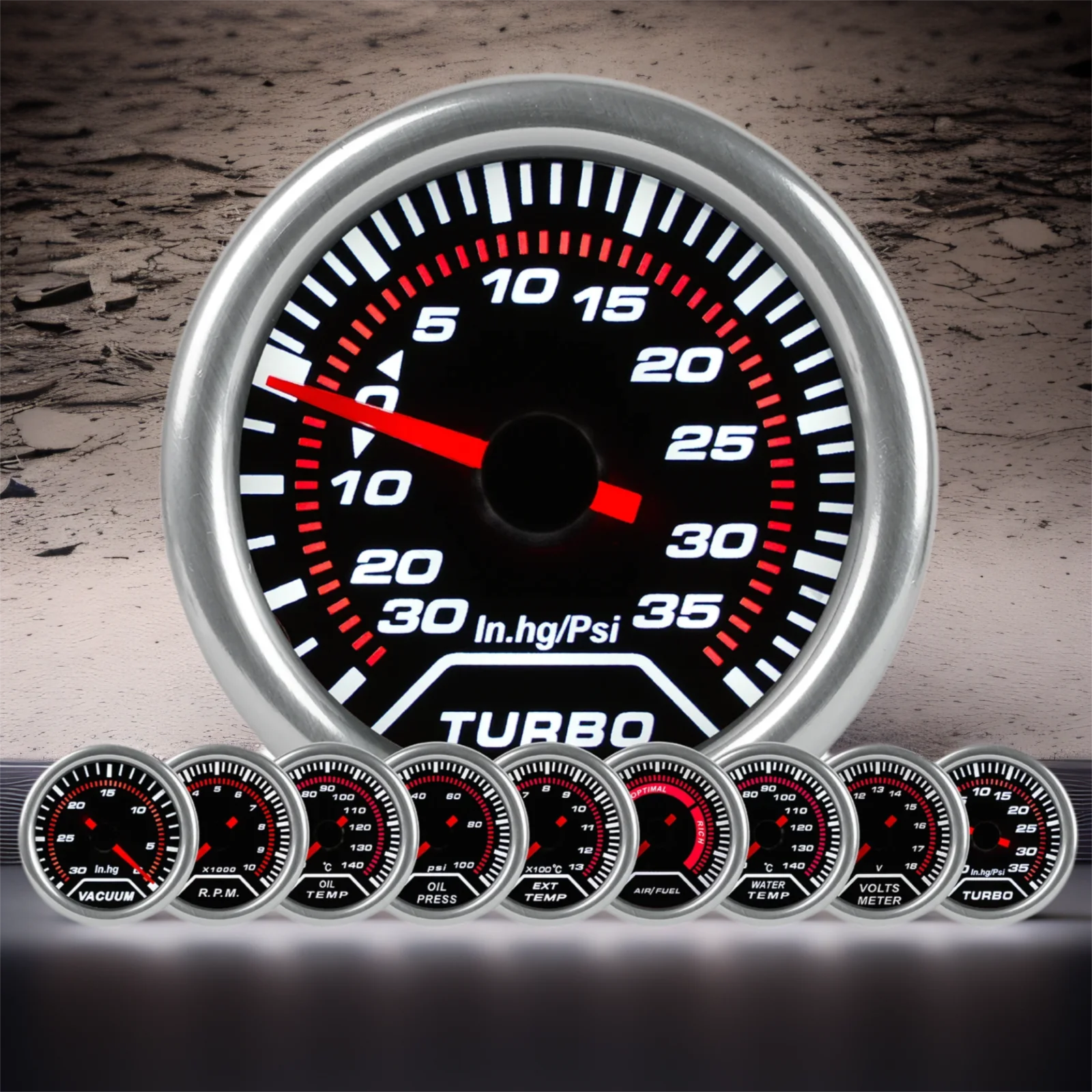 

52mm Smoke Lens Car Gauges Tachometer RPM Vacuum Water Temp Oil Temp Oil Pressure Voltmeter Turbo Boost Gauge