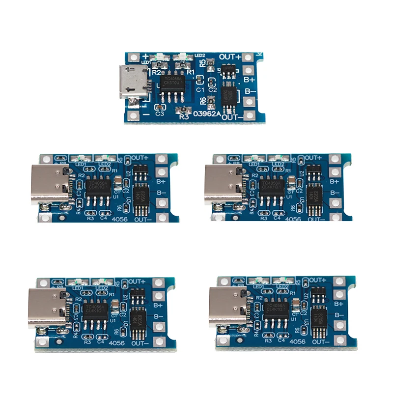 5/10pcs Type-c Micro USB 5V 1A 18650 TP4056 Lithium Battery Charger Module Charging Board With Protection Dual Function 1A DIY