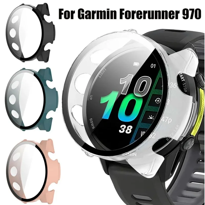 Harte PC+gehärtete Glas-Hülle für Garmin Forerunner 970, Displayschutzfolie, Rundumschutz für Garmin Forerunner 970
