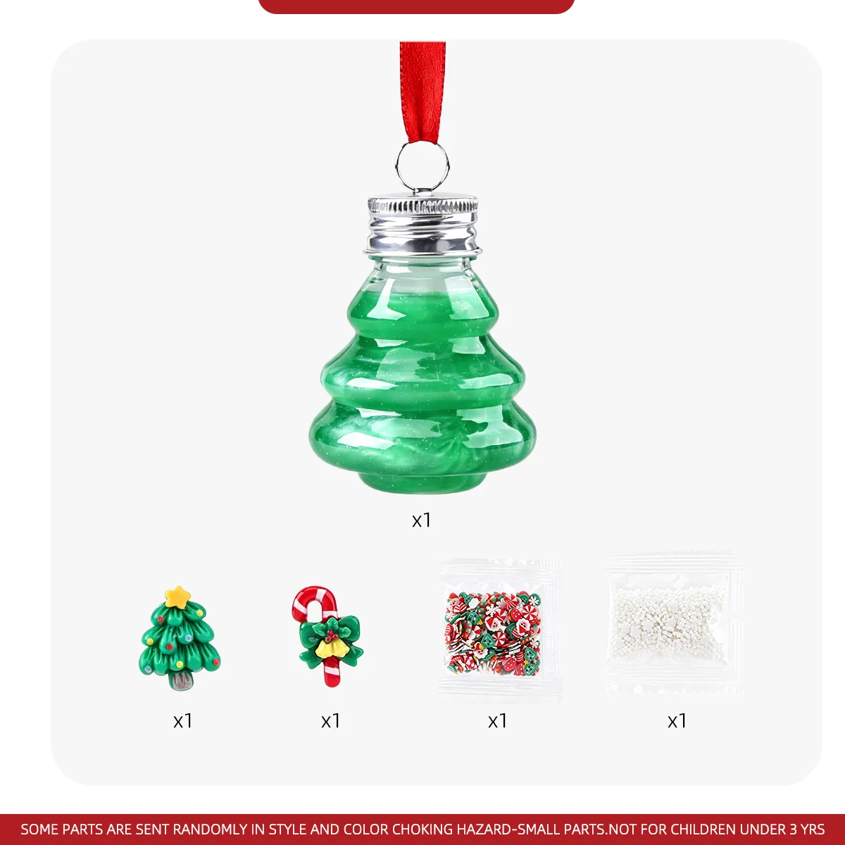 Christmas Tree Bottle Slime Kit, 4Pcs DIY Slime Set with Xmas Charms Slices, Stretchy Non-Sticky Slime Toy, Kids Christmas Gift