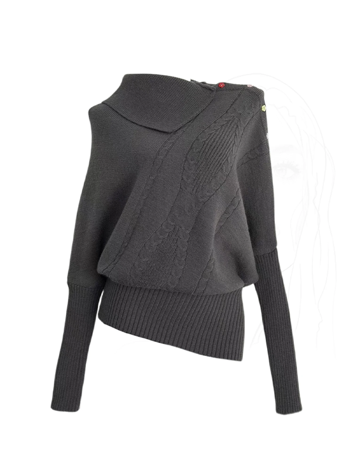 

Женский серый вязаный пуловер, винтажный свитер 2000-х годов, элегантный кашемировый свитер оверсайз с длинными рукавами для женщин, осенне-зимняя одежда