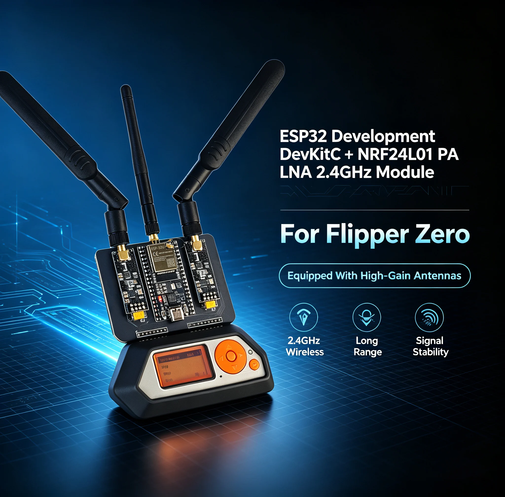 ESP32 DevKitC + NRF24L01 PA LNA 2.4GHz Module for Flipper Zero Supports Bluetooth And Equipped With High-Gain Antennas for IoT