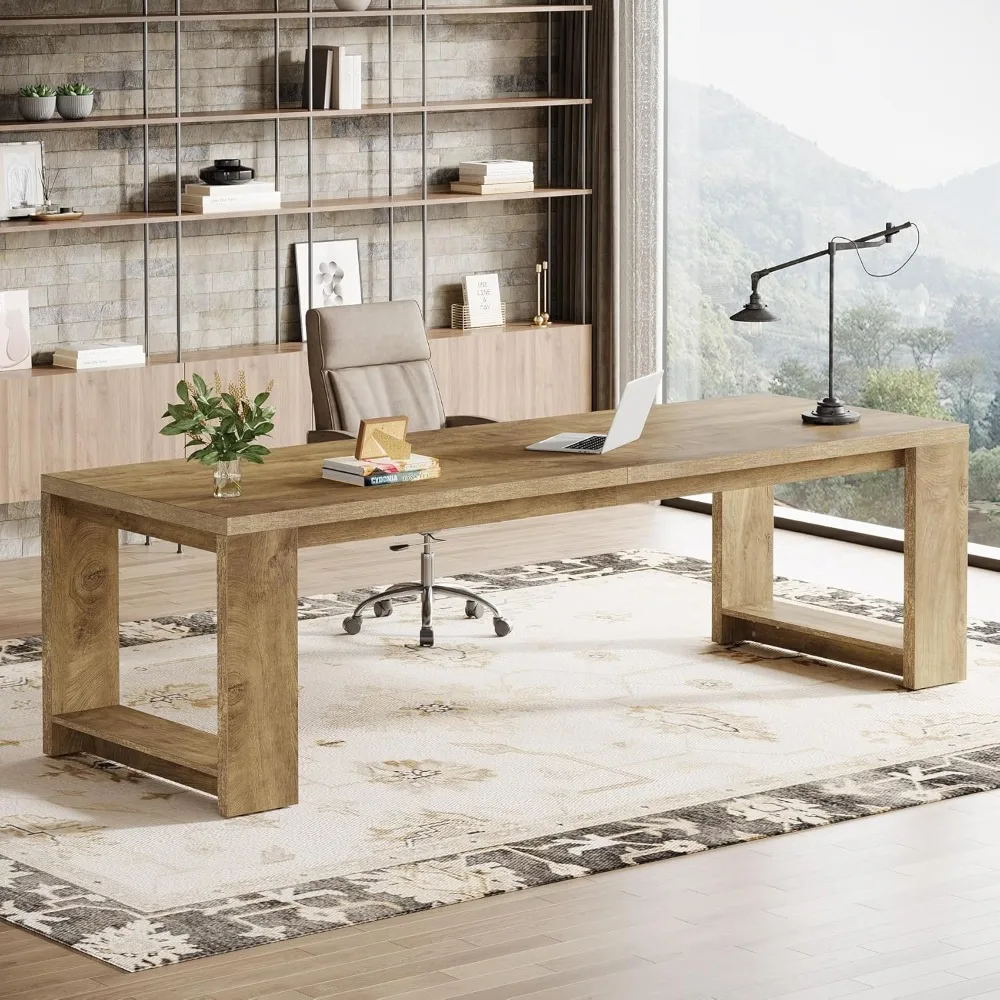 

-ForTwo Person Desk, 86.6 Inches Extra Long Desk, Double Computer Writing Table, Large Desks Workstation for Home Office, Natu&