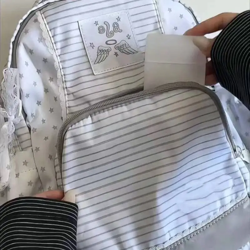 Korean Simple Patchwork Striped Women Backpack Sweet Y2k Aesthetic Star Print Schoolbags Fashion Casual Backpacks For Students