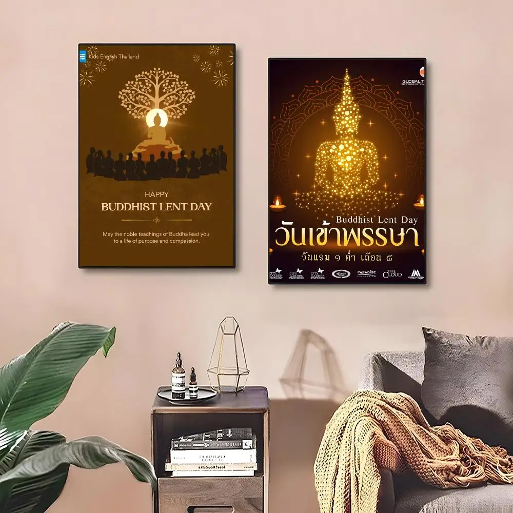 Festival Buddhist Thailand Buddhist Lent Day Painting Calligraphy Poster ‌decor Canvas Modern living room