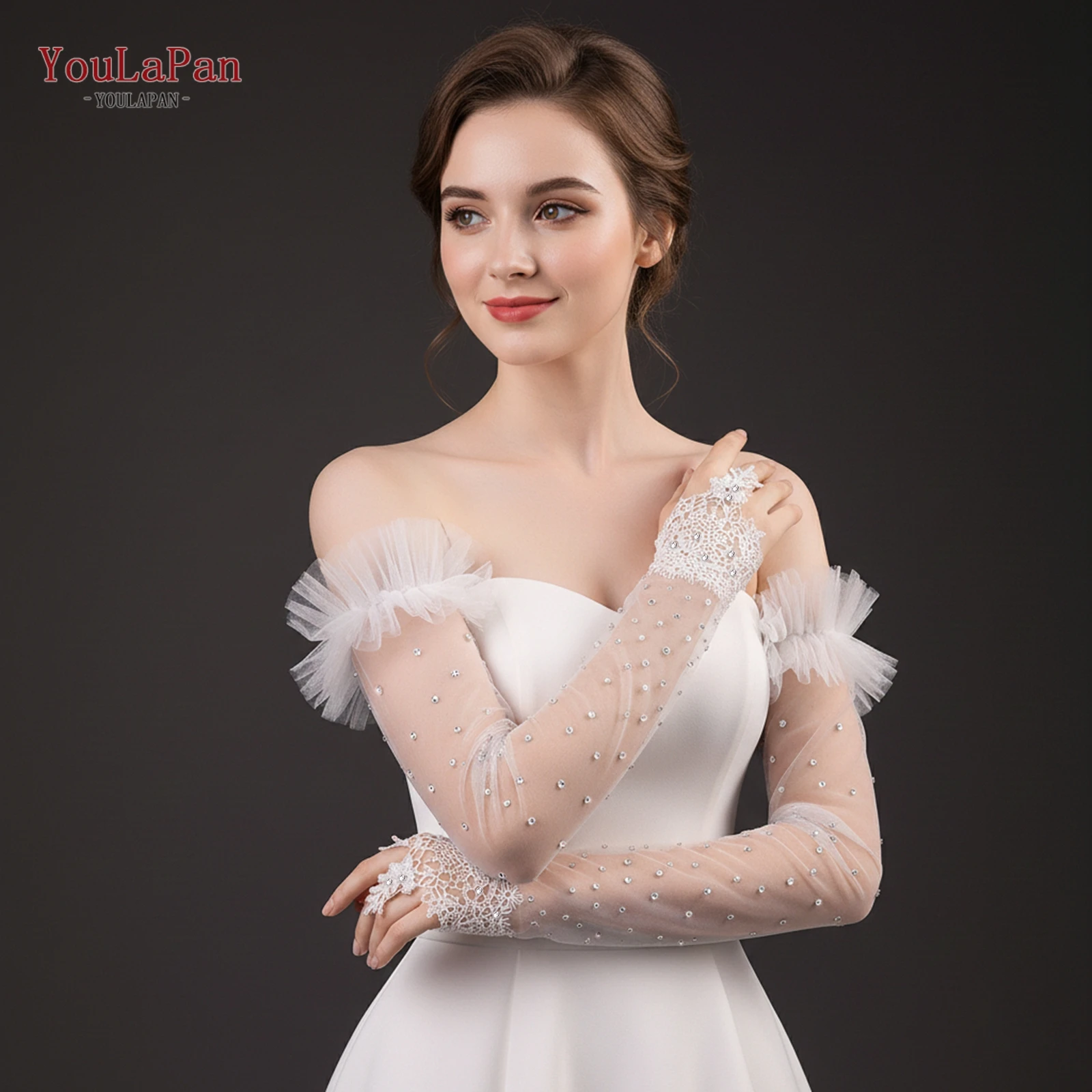 

TOPQUEEN Youlapan Guanti Strass Gants Dentelle Femme, перчатки без пальцев длиной до локтя, ручной работы, реквизит для сценических выступлений Vm176