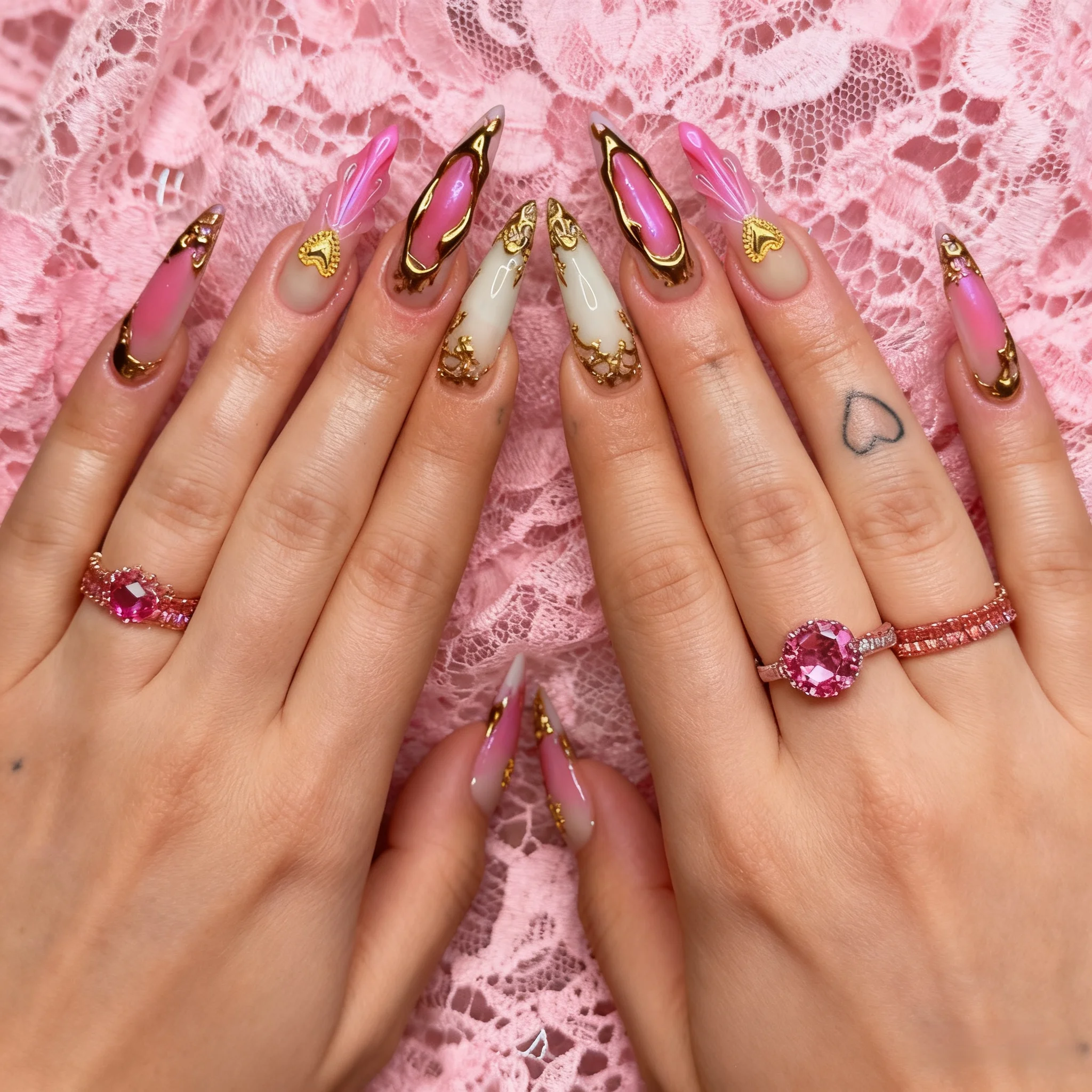 

24pcs Long Stiletto Press on Nails Hot Girl Almond False Nails Sweet Cool Pink French Full Cover Fake Nail Finished Manicure