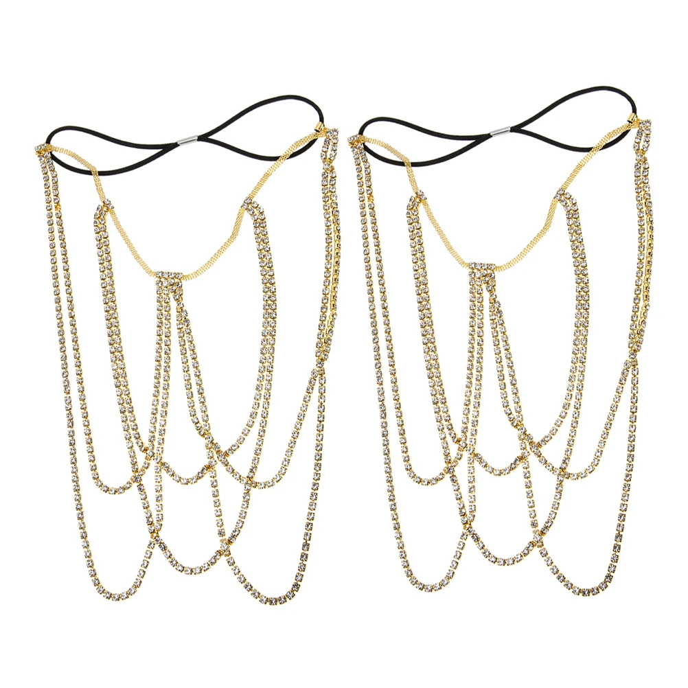 

2Pcs Body Chain Rhinestone Leg Thigh Crystal Stretchy Layered Belly Jewelry Summer Beach Party Rave Accessories