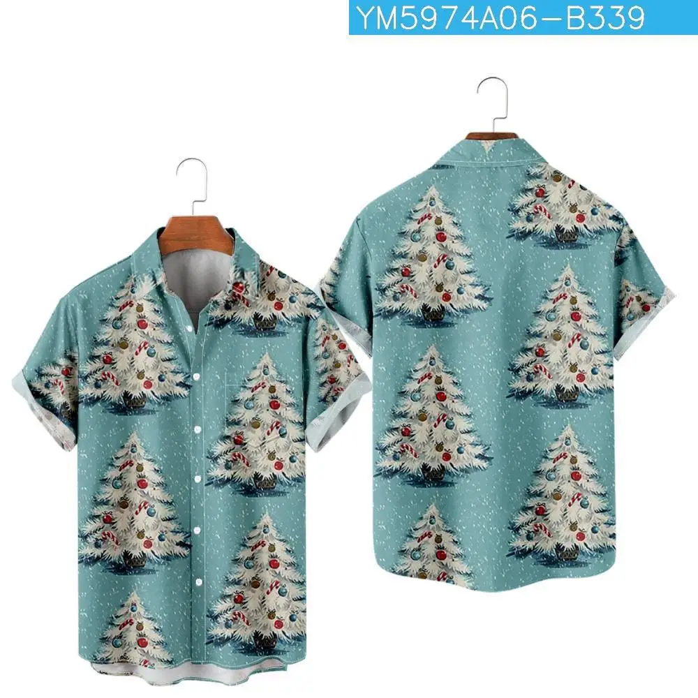 

Harajuku Роскошная модная рождественская мужская однобортная рубашка с 3D принтом, повседневная женская блузка с коротким рукавом, летние рубашки с откидным воротником