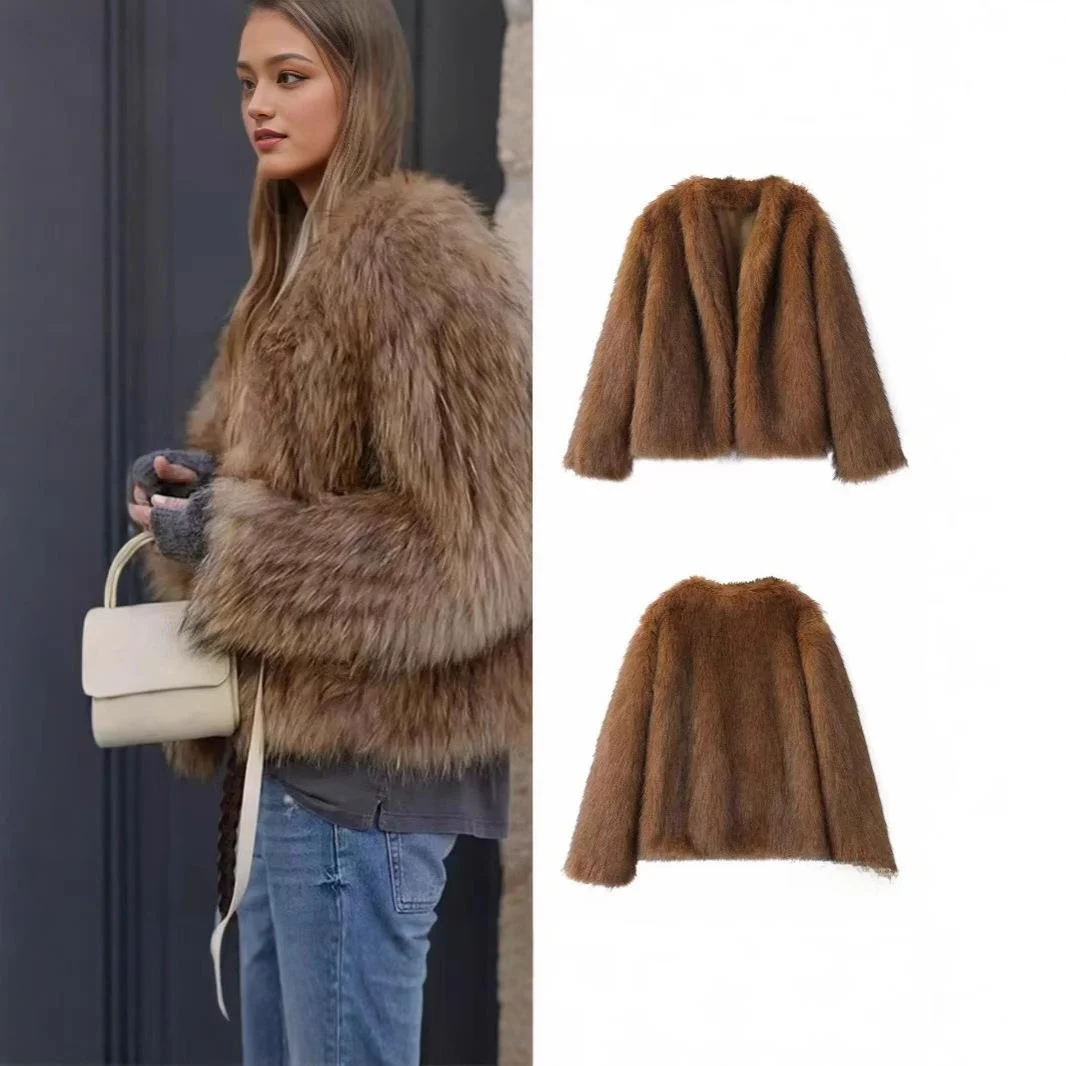 

Ele ort Fur Coat V-Ne Open Cardigan Women's Winter Faion Top Quali Synthetic Fur Warmth Comfortable Fit