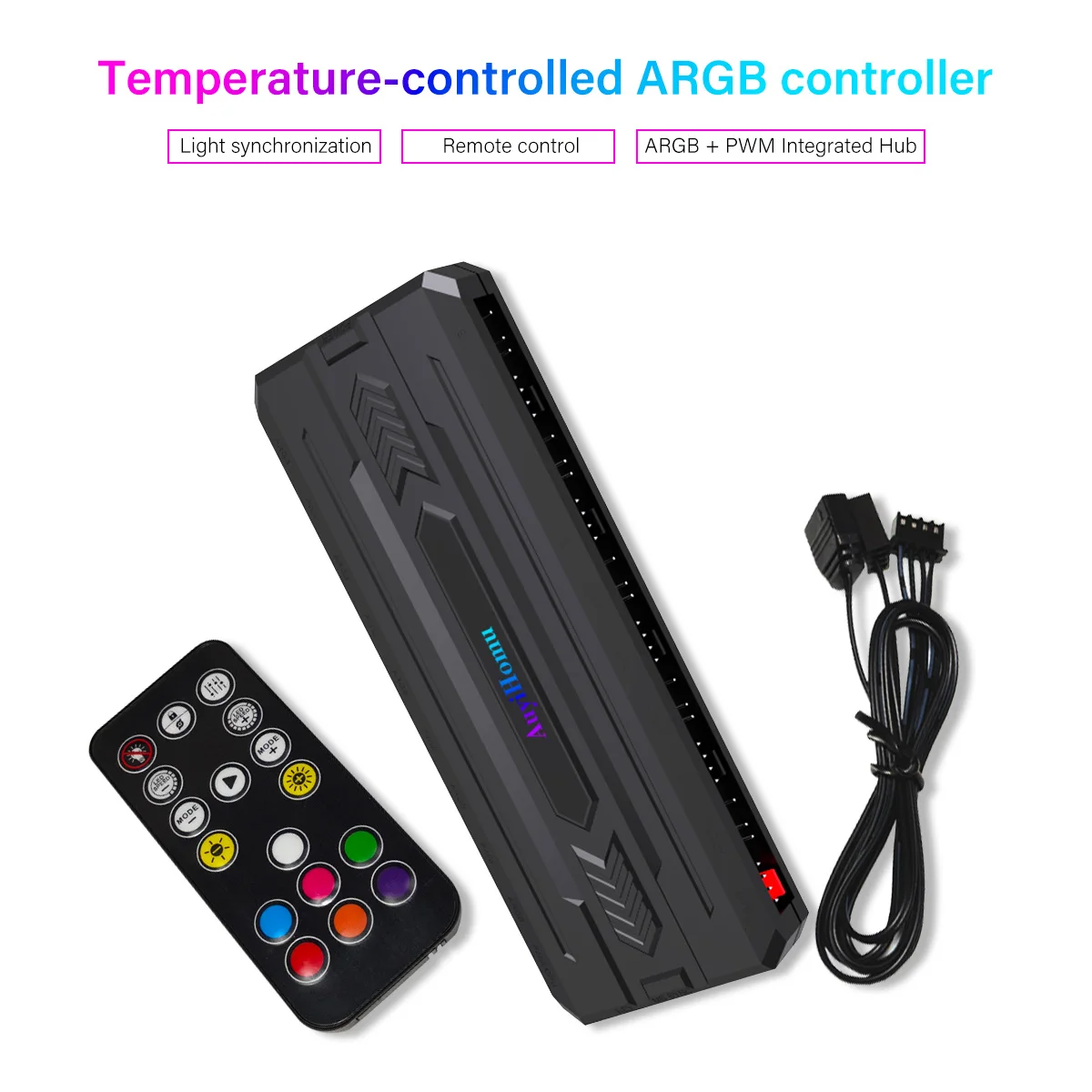 

Dual 10-port fan hub - Can connect 10 fans - Supports light synchronization - Comes with remote control (battery not included)