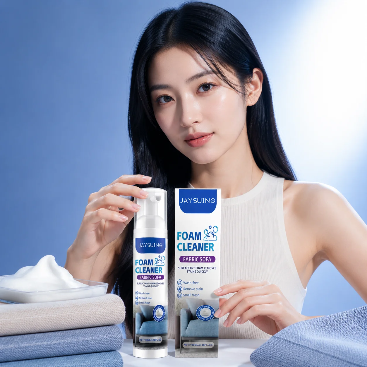 Jaysuing Fabric Sofa Foam Cleaner Deep Stain Cleaning Oil Stain Decomposition Residue‑Free Wash‑Free Fabric Stain Remover 100ml