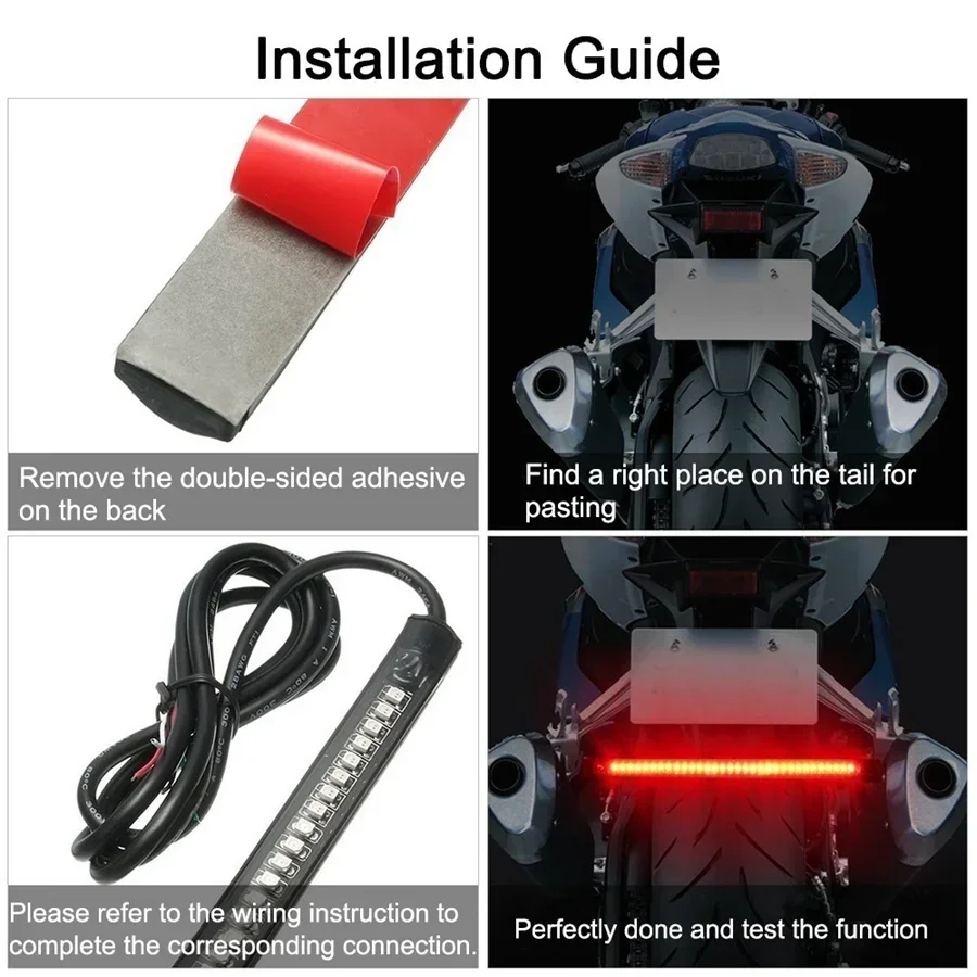 Motorcycle Position Tail LED Light Flashing Universal Flexible Lamp Strip Stop Brake Turn Signal Dual Color Auto Accessorie