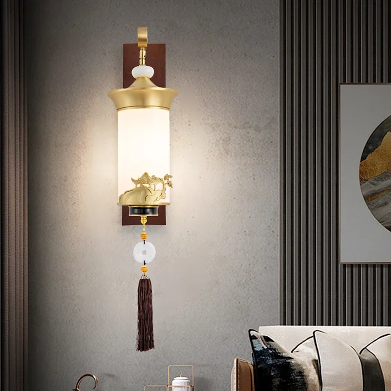

Chinese wall lamp 2025 new living room, TV background wall, corridor Zen bedroom, solid wood Chinese style, bedside wall lamp
