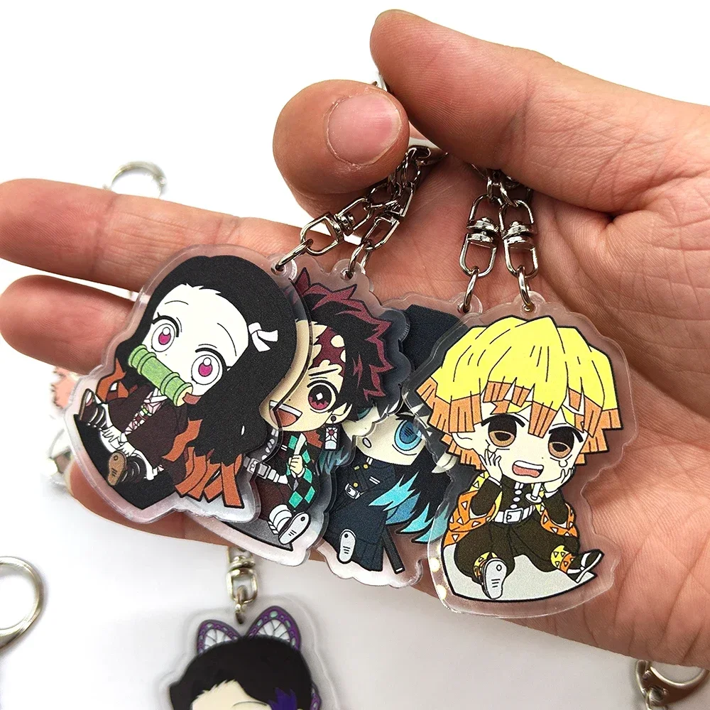 16pcs/set Anime Keychains Keychain Demon Slayer Kimetsu No Yaiba Acrylic Key Ring Cute Funny Cartoon for Friends wholesale