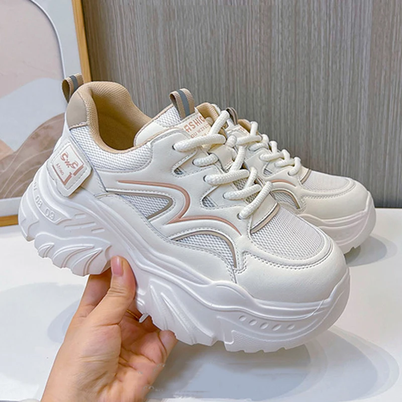 

Outdoor Casual Chunky Platform Woman 6.5cm Heels Height Breathable Fashion Thick Soled Ladies Color Blocking Thick Sole Sneakers