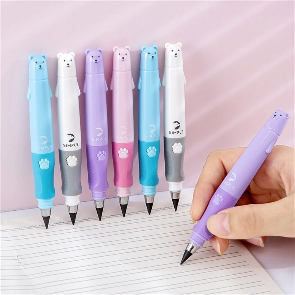 Bear Picture Writing Pencil Orthostatic Posture No Cutting Required Eternal Pencil 0.5mm Continuous Core Eraser Unlimited Pencil