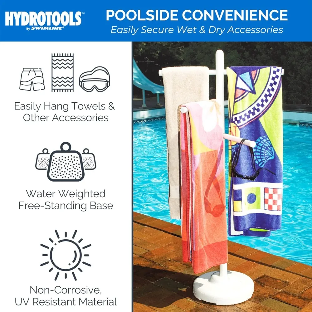 

Free Standing Poolside Adjustable-Towel Rack With Water Weighted Base Three Arms Tier For Outdoors & Indoors Pool