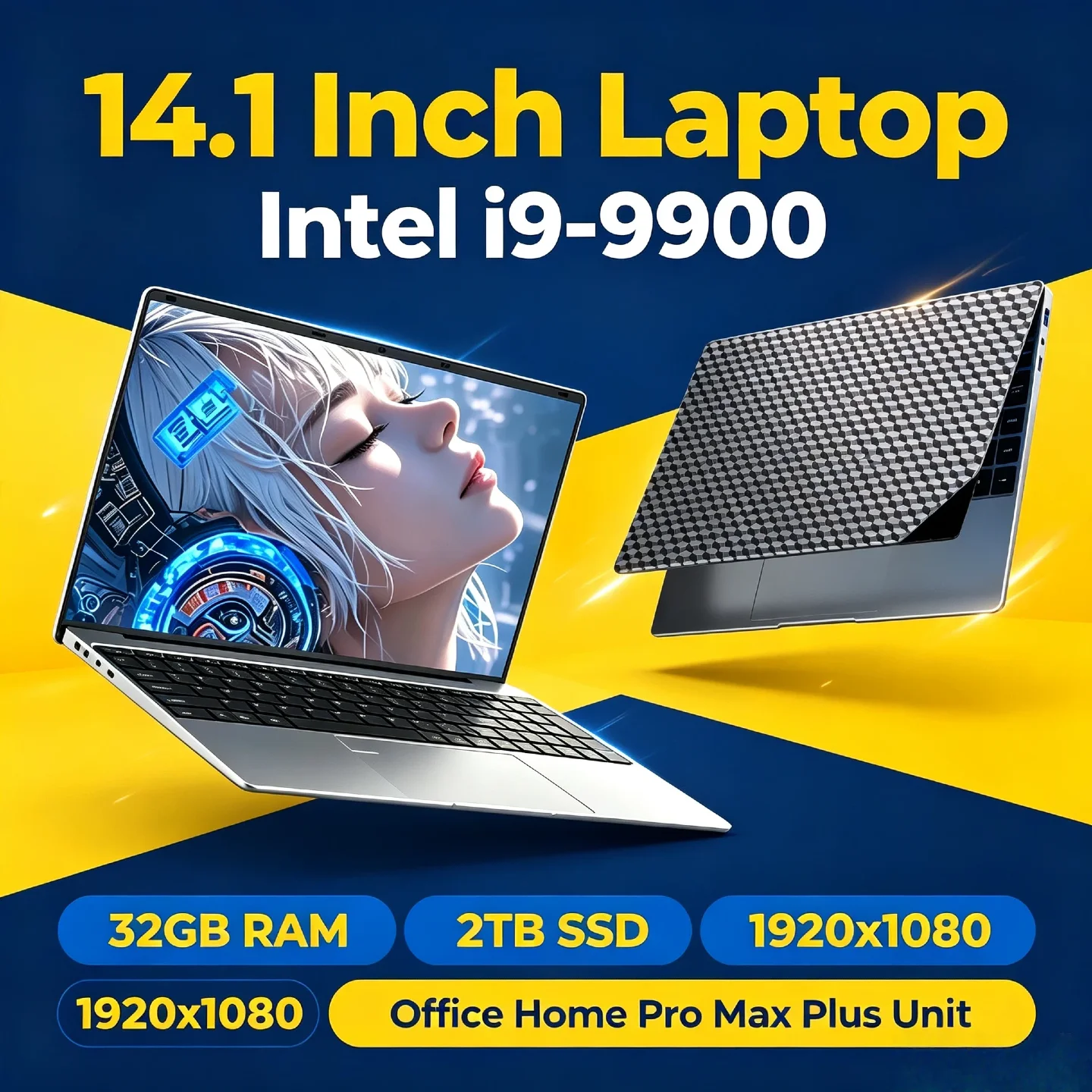 Intel Core i9 9900 Gaming Laptop 8C16T 5GHz 32GB RAM 2TB SSD 14.1 Inch 1920x1080 Office Home Pro Max Plus Unit