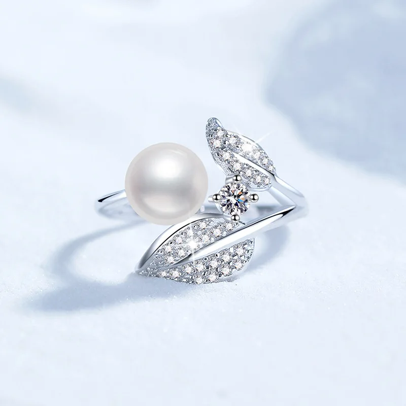 

Платиновое кольцо из 18-каратного золота PT950 с лепестками муассанита, пресноводным жемчугом, регулируемым кольцом, легким роскошным модным аксессуаром