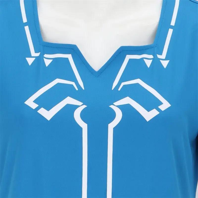 The Legend Link's belah gaun mewah Zelda biru musim panas memakai Takerlama