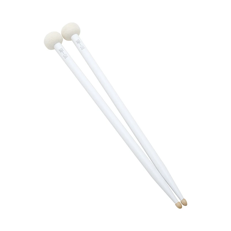 1 Pair Head Drum Sticks White Timpani Drumsticks Felt Percussion Instrument Practice Playing Double-Head Drum Hammer