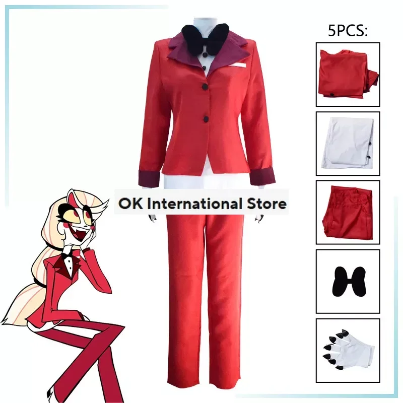 

Anime Charlie Morningstar Cosplay Hazbin Cos Fantasia Hotel Costume Disguise for Adult Top Pants Outfits Halloween Suit