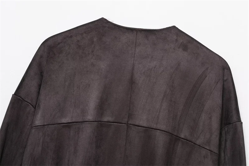 Damenjacke 2025, neue Jacke mit Wildledereffekt aus Kunstleder, Frühling und Herbst, Rundhalsausschnitt, Street-Vintage-Damenoberteil